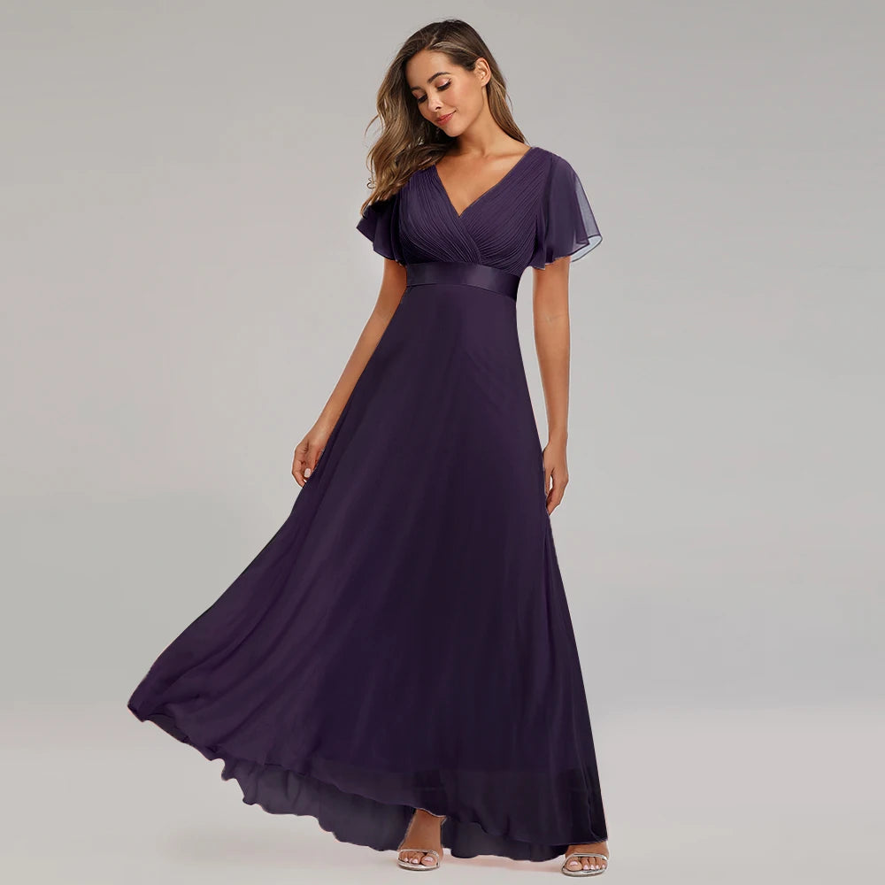 Evening Dresses XUCTHHC Elegant V-Neck Ruffles Chiffon Formal Evening Gown  Robe Vestidos De Fiesta Dress for Wedding Party