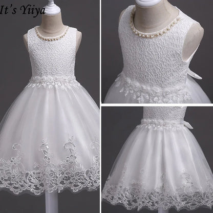 It's YiiYa Flower Girl Dresses For Girls Weddings O-neck Tank Communion Gowns Elegant Kids Party Girls Pageant Dresses 981