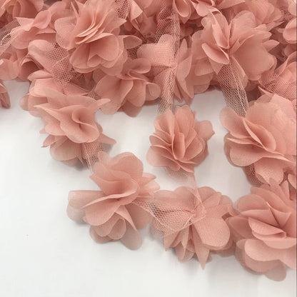 24pcs flowers 3D Chiffon Cluster Flowers Lace Dress Decoration Lace Fabric Applique Trimming Sewing Supplies