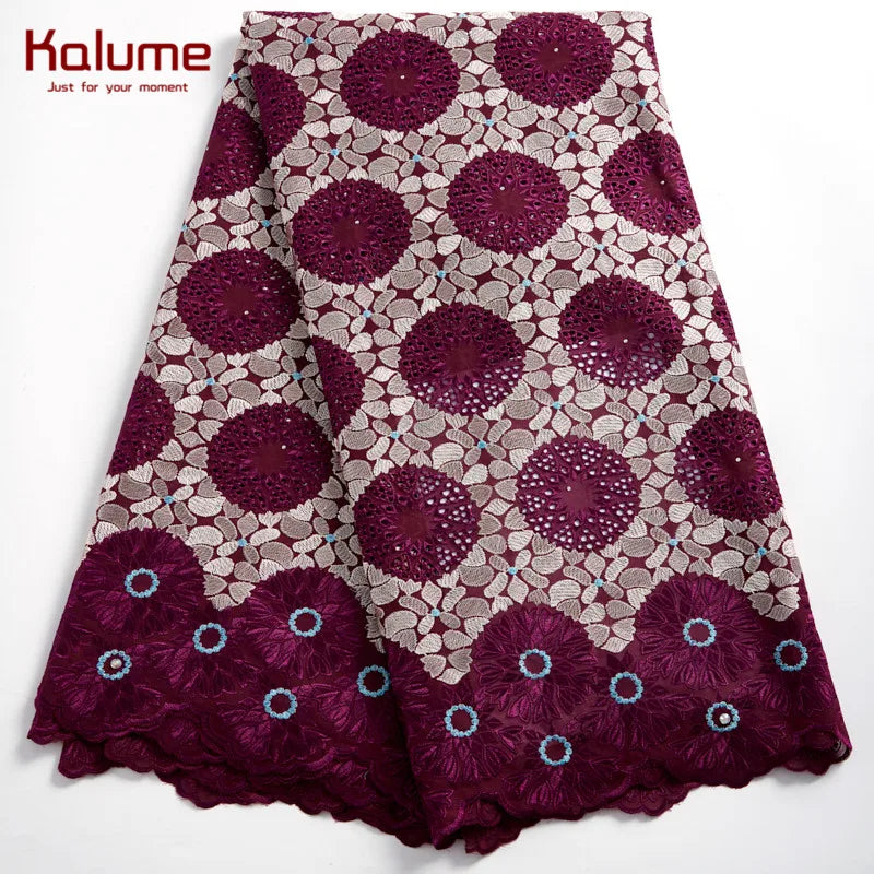 Kalume Fashion African Laces Fabric Fashion Diy Swiss Voile 2021 Nigerian Cotton Lace Fabric For Sew Dresses Party Wedding F2373