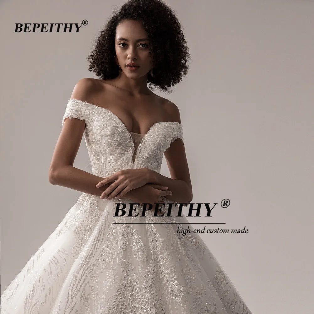 BEPEITHY Vintage Lace Wedding Dresses For Women 2023 Full Sleeves Princess Bridal Gowns Elegant Court Train Scoop Bride Dress