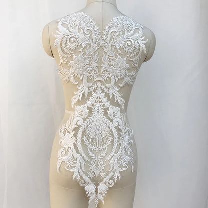 Apliques de encaje francés blanco puro en 3D para vestido de novia, tocado de novia, cuello de encaje blanco marfil, parche de tela de encaje RS1234