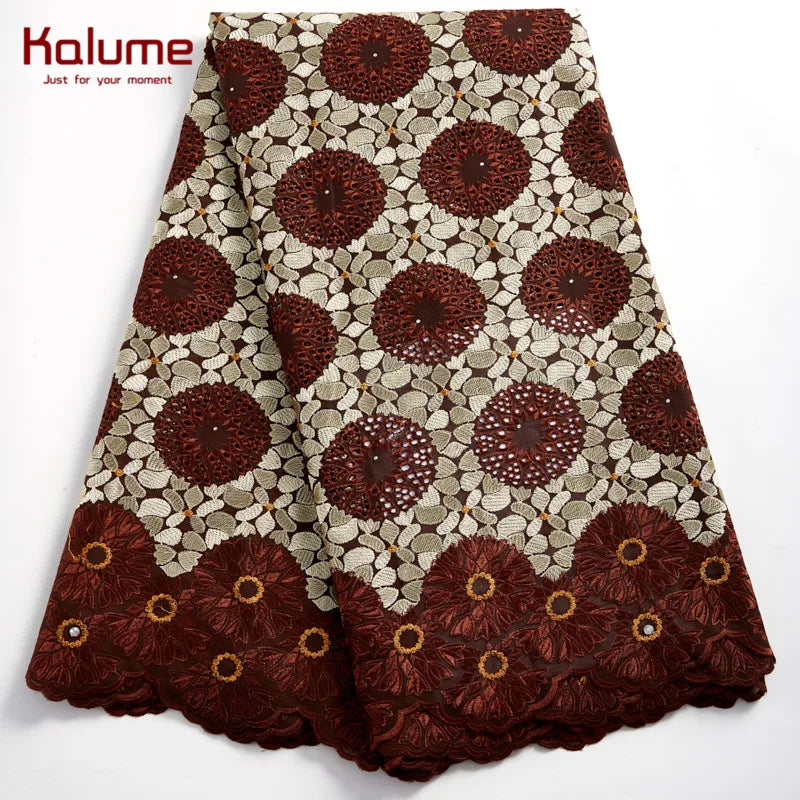 Kalume Fashion African Laces Fabric Fashion Diy Swiss Voile 2021 Nigerian Cotton Lace Fabric For Sew Dresses Party Wedding F2373