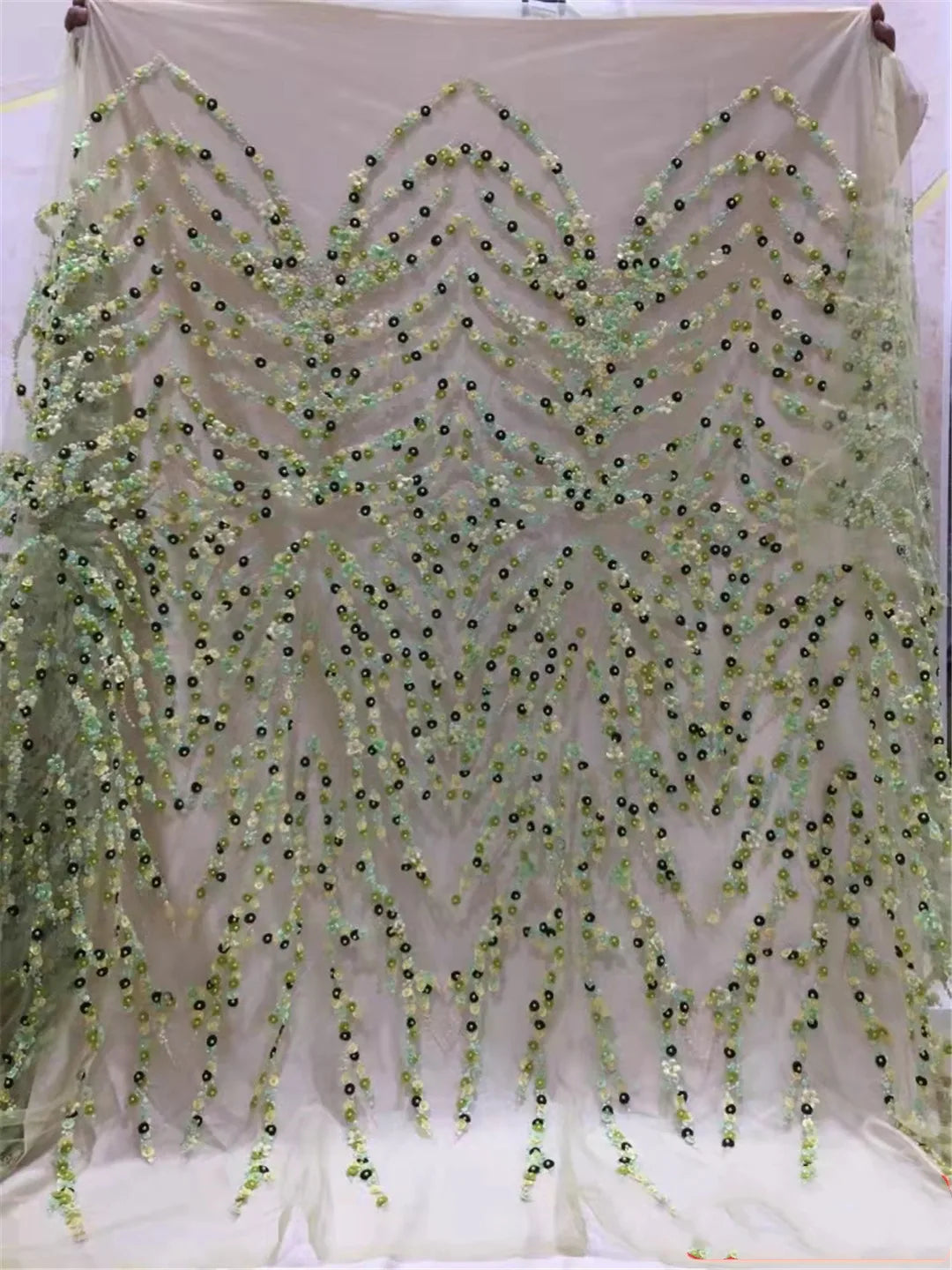 Handmade 3D Flower stone fabric French tulle net lace Nigeria fabric lace For weddings Evening dresses 5 yards party skirt