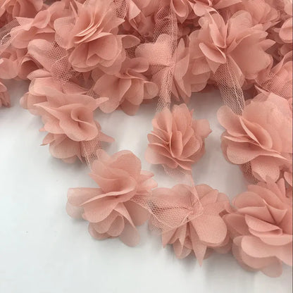 24pcs flowers 3D Chiffon Cluster Flowers Lace Dress Decoration Lace Fabric Applique Trimming Sewing Supplies