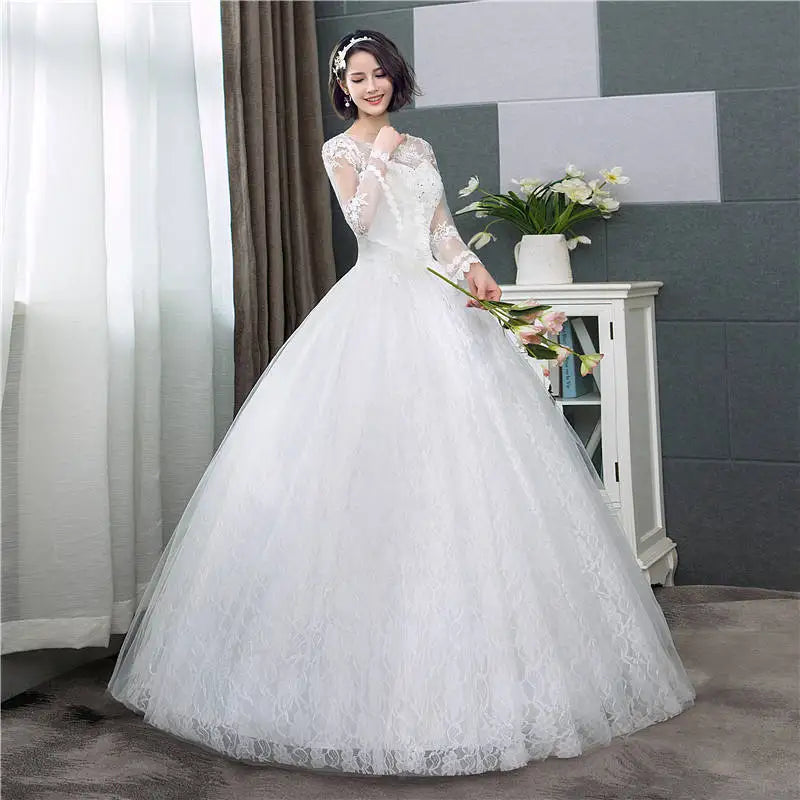 It's YiiYa New Long Flare Sleeve Wedding Dresses Simple O-neck Back Lace Up Wedding Gown HS283