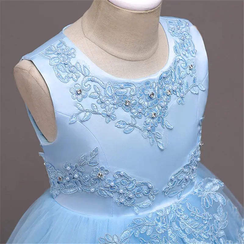 It's YiiYa Flower Girl Dresses For Girls Elegant Pageant Communion Dresses Bow Lace Kids Party Gowns Blue White Pink Red 584