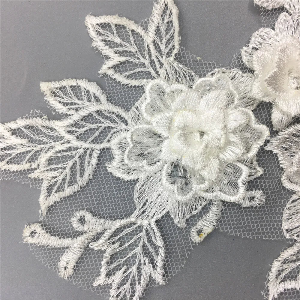 3D 1 pair for sale Craft Supplies trim Wedding Dress decoration    Sewing on lace Embroidered fabric Needlework Applique