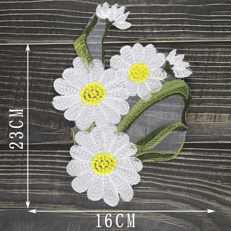 1 Set New Sunflower Embroidery Patches for Clothing Clothes Sticker Stripe Sew-on Dress Applique DIY Hole Repair