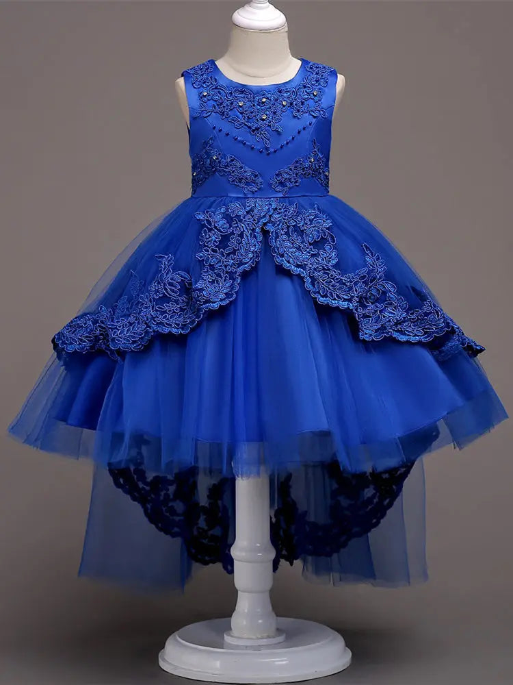 Es YiiYa Vestidos de niña de las flores para niñas Vestidos elegantes de comunión con lazo de encaje Vestidos de fiesta para niños Azul Blanco Rosa Rojo 584