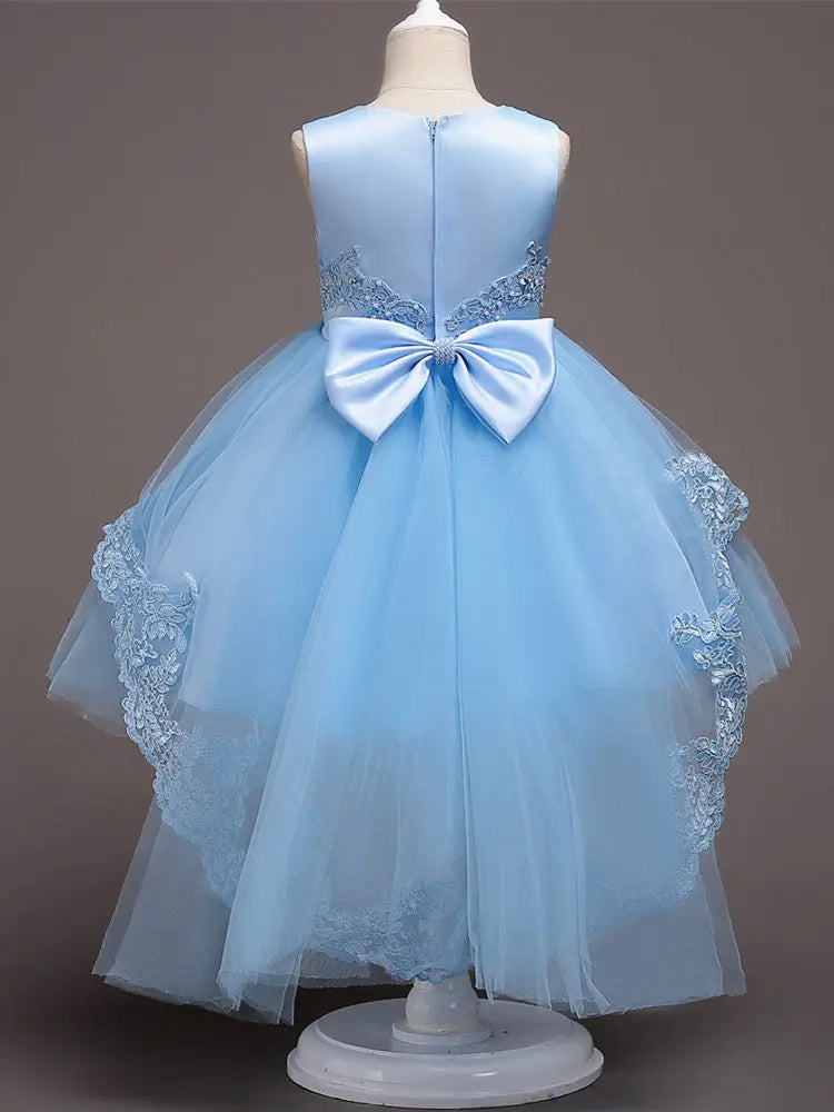 Es YiiYa Vestidos de niña de las flores para niñas Vestidos elegantes de comunión con lazo de encaje Vestidos de fiesta para niños Azul Blanco Rosa Rojo 584