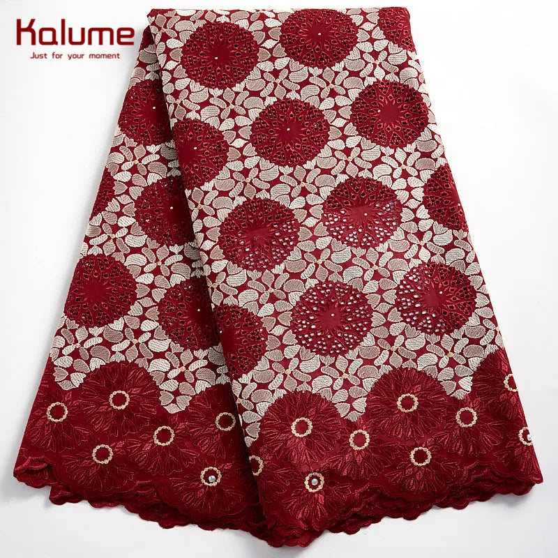 Kalume Fashion African Laces Fabric Fashion Diy Swiss Voile 2021 Nigerian Cotton Lace Fabric For Sew Dresses Party Wedding F2373