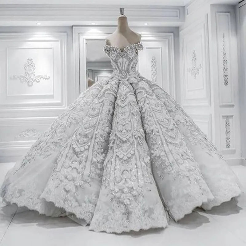 Robe De Mariage Princesse Robe De Mariée Luxueuse Robe De Mariée En Satin Avec Perles Robe De Bal Robes De Mariée 2021