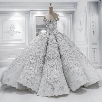 Robe De Mariage Princess Wedding Dress Luxurious Vestido De Novia Satin With Beading Ball Gown Wedding Dresses 2021