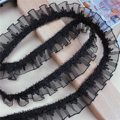 Hot Sale Black Shiny Pleated Lace For Crafts Ribbon DIY Wedding Dress Bag Hat Headwear Skirt Clothes Sewing Material Accessories