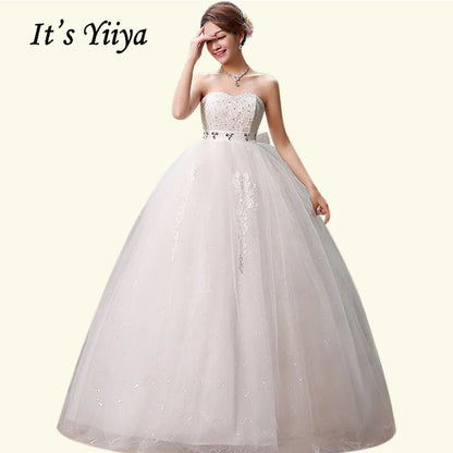 It's YiiYa New Long Flare Sleeve Wedding Dresses Simple O-neck Back Lace Up Wedding Gown HS283