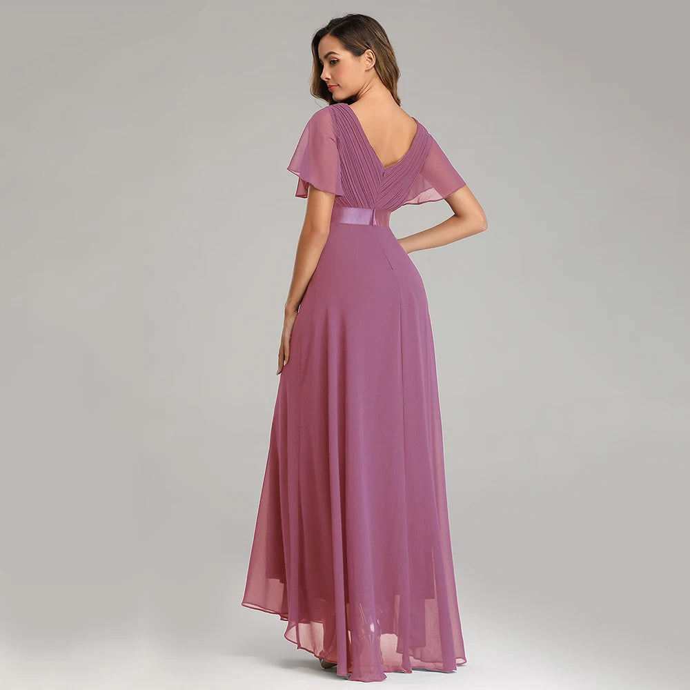 Evening Dresses XUCTHHC Elegant V-Neck Ruffles Chiffon Formal Evening Gown  Robe Vestidos De Fiesta Dress for Wedding Party