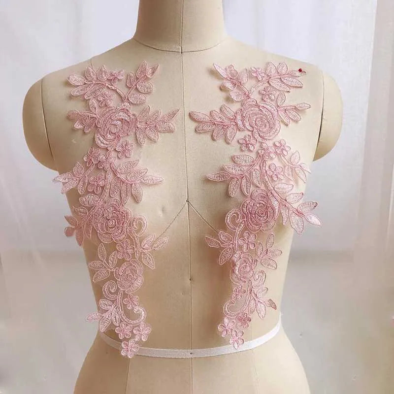 1 par de apliques de tela de encaje con flores para boda, para decoración de vestidos de disfraces, parches de costura, apliques artesanales