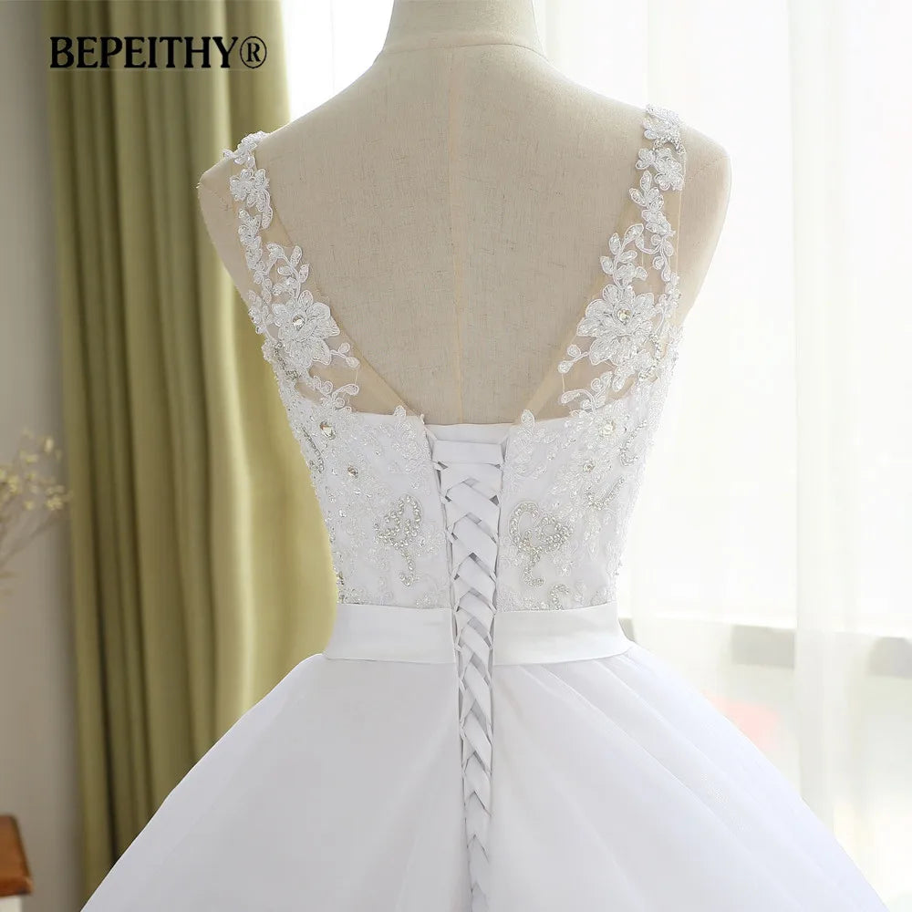 BEPEITHY V Neck Vintage Wedding Dress With Belt Vestido De Novia Casamento Beadings Bridal Gowns 2022 Ball Gown