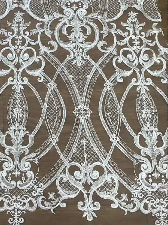 Tissu de robe de mariée blanche grande ligne de fleurs brodées tulle maille française ZLL-51215 tissu de dentelle africaine nigériane