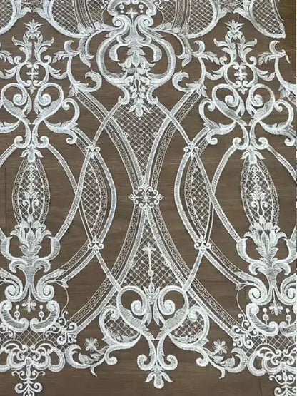 Tissu de robe de mariée blanche grande ligne de fleurs brodées tulle maille française ZLL-51215 tissu de dentelle africaine nigériane