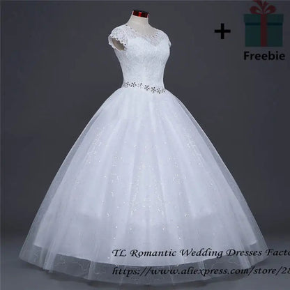 Vestidos de novia de talla grande, foto real, rojo, blanco, encaje, cuello redondo, lentejuelas, vestidos de novia baratos, vestidos de novia princesa, HS587