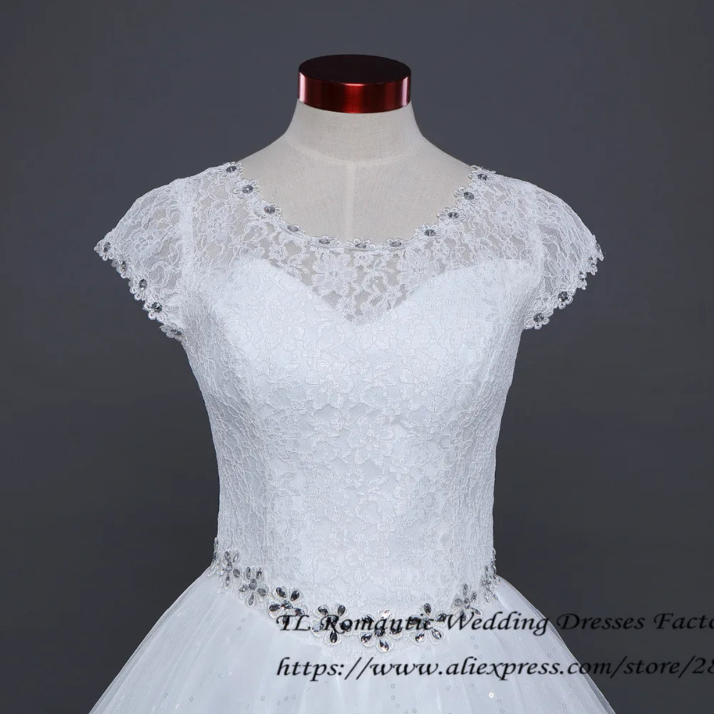 Vestidos de novia de talla grande, foto real, rojo, blanco, encaje, cuello redondo, lentejuelas, vestidos de novia baratos, vestidos de novia princesa, HS587