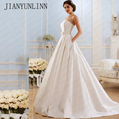 A Line Wedding Dresses Vintage Pockets Bow China Vestidos De Novia Backless Plus Size Button Bride Bridal Gowns