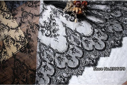 3M / Lot French Eyelash Lace Fabric 150cm White Black Diy Exquisite Lace Embroidery Clothes Wedding Dress Accessories RS702