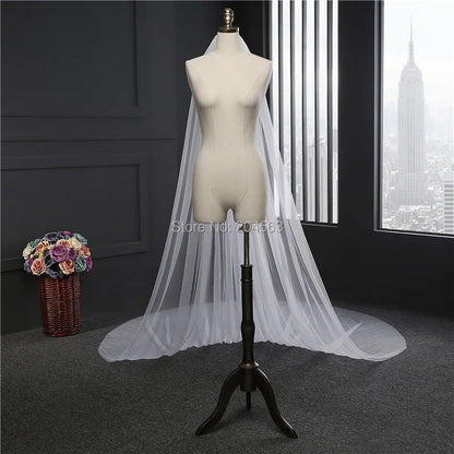 One-Layer White or Ivory Bridal Veil 3 Meters Long Cathedral Wedding Veils Tulle Simple Veil for Bride HL