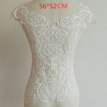 Pure White French Lace Beads 3D Wedding Dress Applique DIY Bridal Headdress Ivory White Lace Collar Lace Fabric Patch RS1234