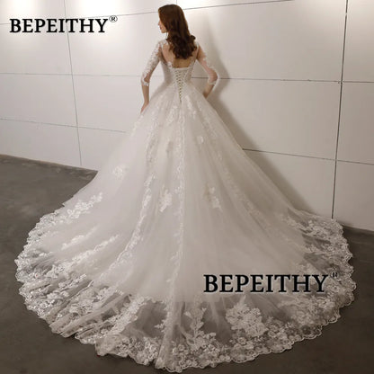 Vestido De Novia Three Quarter Sleeves Lace Wedding Dress 2022 Open Back Vintage Bridal Dresses Ball Gown Hot Sale