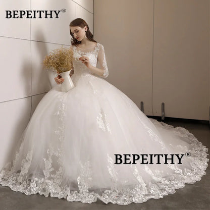 Vestido De Novia Three Quarter Sleeves Lace Wedding Dress 2022 Open Back Vintage Bridal Dresses Ball Gown Hot Sale