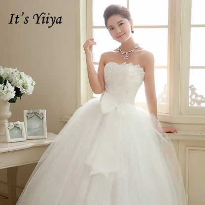 It's YiiYa New Long Flare Sleeve Wedding Dresses Simple O-neck Back Lace Up Wedding Gown HS283