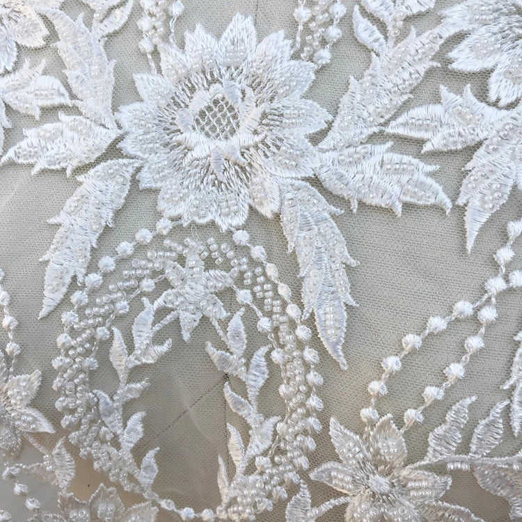 Applique 3D en dentelle française blanche pure pour robe de mariée, coiffure de mariée à faire soi-même, col en dentelle blanche ivoire, patch en tissu de dentelle RS1234