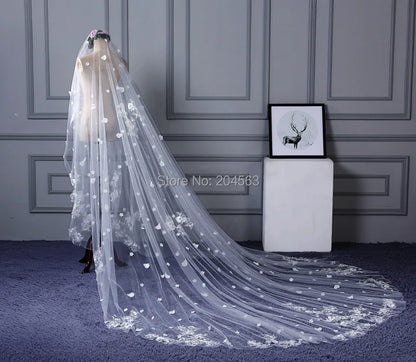 Voile de mariée en tulle ivoire à une couche avec appliques, longs voiles de mariée romantiques avec peigne YHG2019