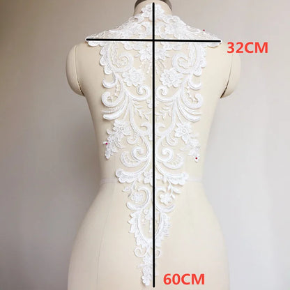 Pure White French Lace Beads 3D Wedding Dress Applique DIY Bridal Headdress Ivory White Lace Collar Lace Fabric Patch RS1234