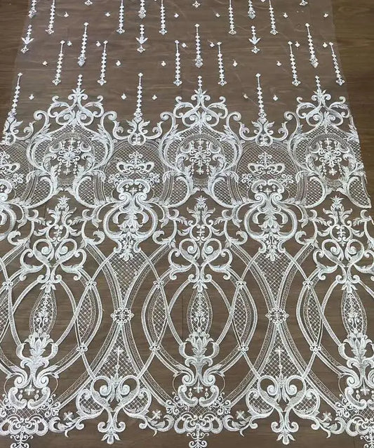 Tissu de robe de mariée blanche grande ligne de fleurs brodées tulle maille française ZLL-51215 tissu de dentelle africaine nigériane