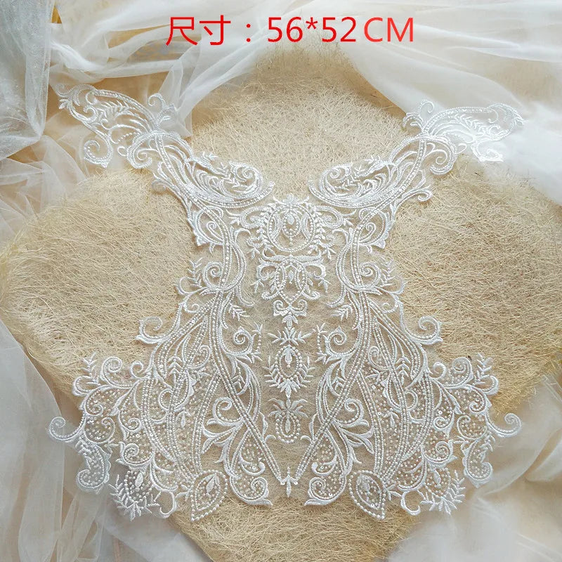 Pure White French Lace Beads 3D Wedding Dress Applique DIY Bridal Headdress Ivory White Lace Collar Lace Fabric Patch RS1234