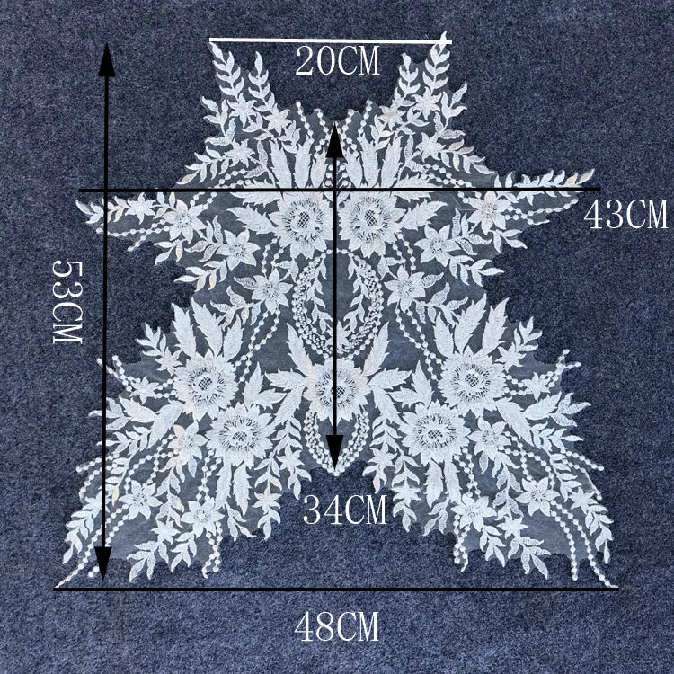 Apliques de encaje francés blanco puro en 3D para vestido de novia, tocado de novia, cuello de encaje blanco marfil, parche de tela de encaje RS1234