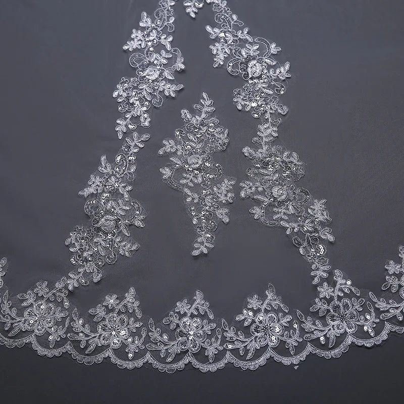 Popular Wedding Accessories Lace Edge Cathedral Veil Fashion Ivory Bridal Wedding Bridal Veils 2021