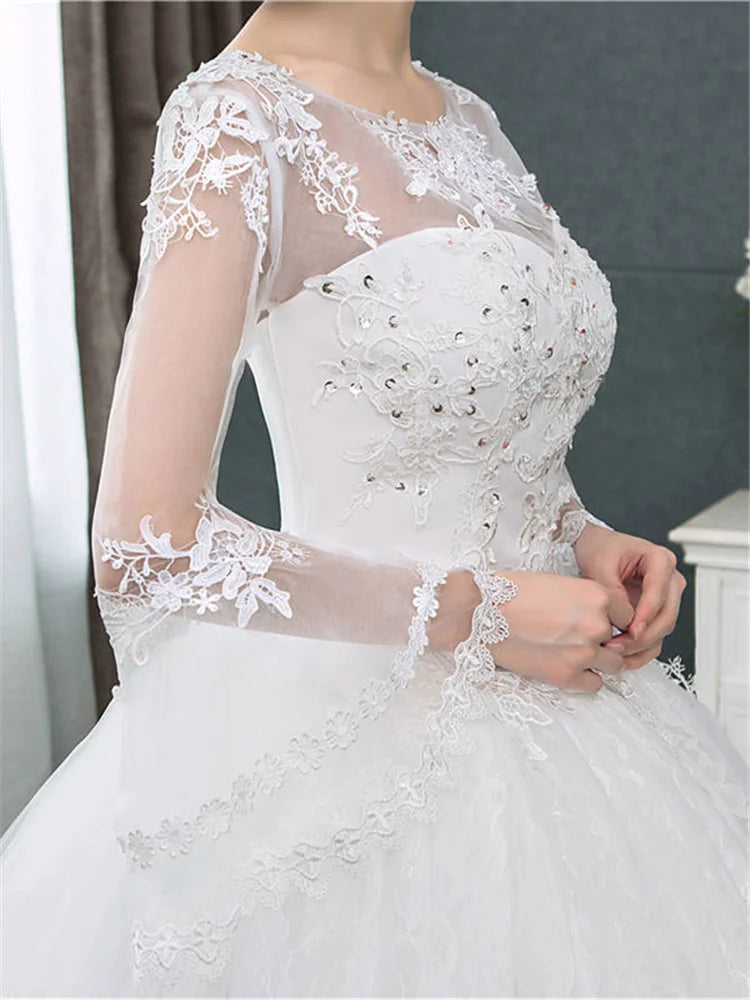 It's YiiYa New Long Flare Sleeve Wedding Dresses Simple O-neck Back Lace Up Wedding Gown HS283