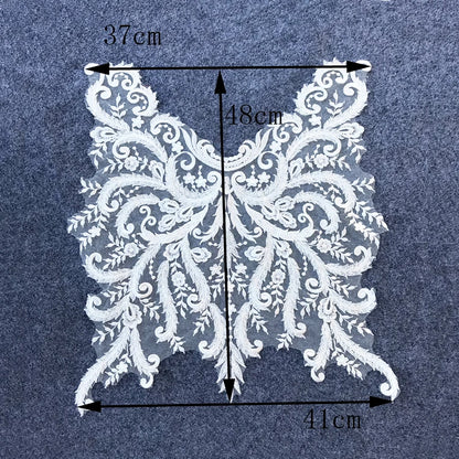 Pure White French Lace Beads 3D Wedding Dress Applique DIY Bridal Headdress Ivory White Lace Collar Lace Fabric Patch RS1234