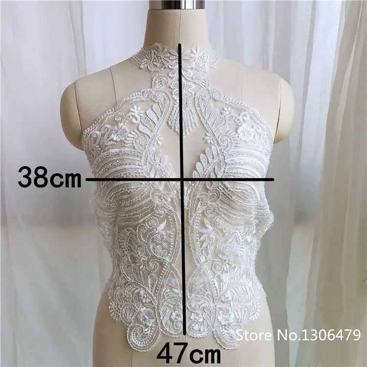 Apliques de encaje francés blanco puro en 3D para vestido de novia, tocado de novia, cuello de encaje blanco marfil, parche de tela de encaje RS1234