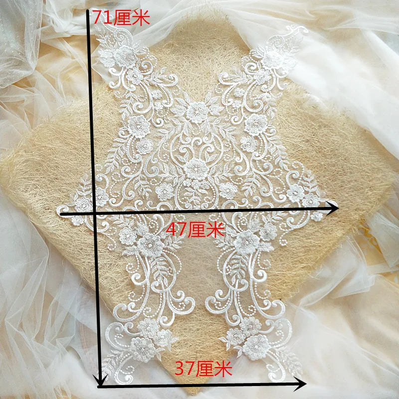 Pure White French Lace Beads 3D Wedding Dress Applique DIY Bridal Headdress Ivory White Lace Collar Lace Fabric Patch RS1234