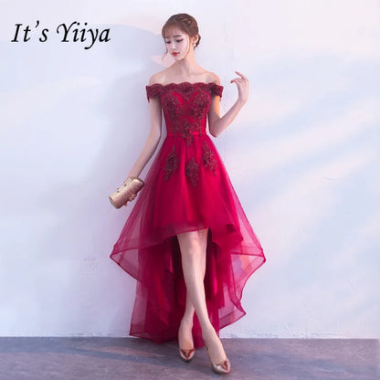 Evening Wine Red Boat Neck Cocktail Dresses Embroidery Tea-Length Plus size Customization Women Formal Dress Party Gown H063