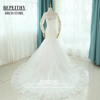 BEPEITHY Sweetheart Ivory Lace Wedding Dresses For Women 2023 White Long Sleeves Court Train Sexy Bridal Gown Vestido De Noiva