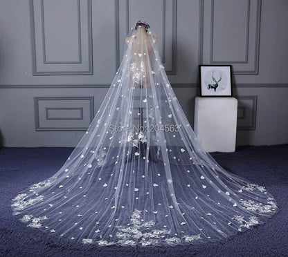 Voile de mariée en tulle ivoire à une couche avec appliques, longs voiles de mariée romantiques avec peigne YHG2019