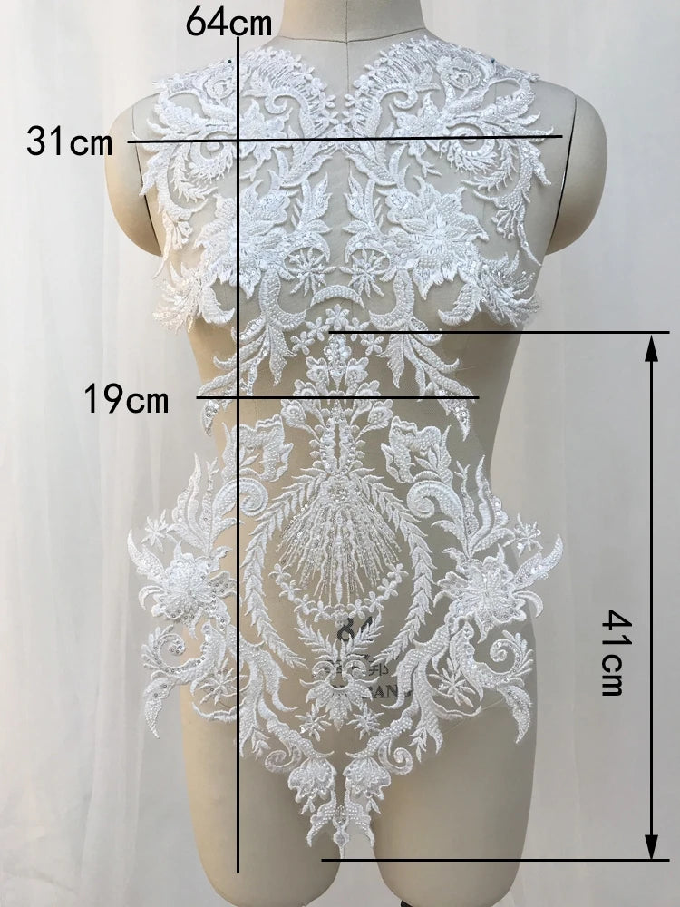 Apliques de encaje francés blanco puro en 3D para vestido de novia, tocado de novia, cuello de encaje blanco marfil, parche de tela de encaje RS1234