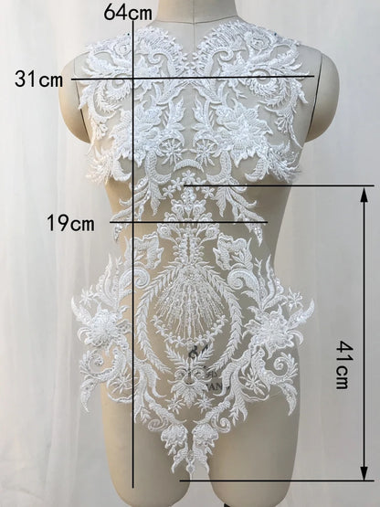 Apliques de encaje francés blanco puro en 3D para vestido de novia, tocado de novia, cuello de encaje blanco marfil, parche de tela de encaje RS1234